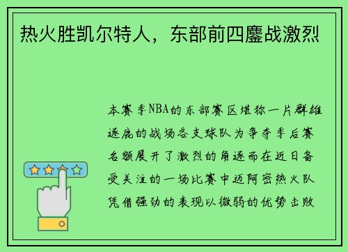 热火胜凯尔特人，东部前四鏖战激烈